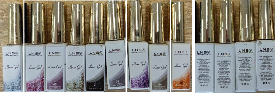 Lak na nehty LNS, Liner Gel, LNSHOPNAILS.CZ, 10 ml, 01, 03, 04, 05, 14, 15, 16, 18, 19: Fotografie