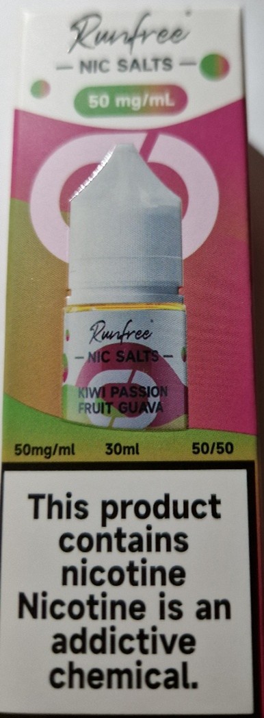 Náhradní náplň do elektronických cigaret zn. Runfree, NIC SALTS, koncentrace nikotinové soli: 50 mg/ml, objem náplně: 30 ml: Fotografie č. 5